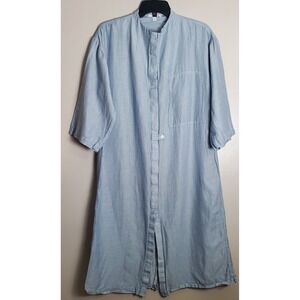 Lunya Linen Silk Cotton Tunic Robe Lightweight Blue White Pin Striped Large